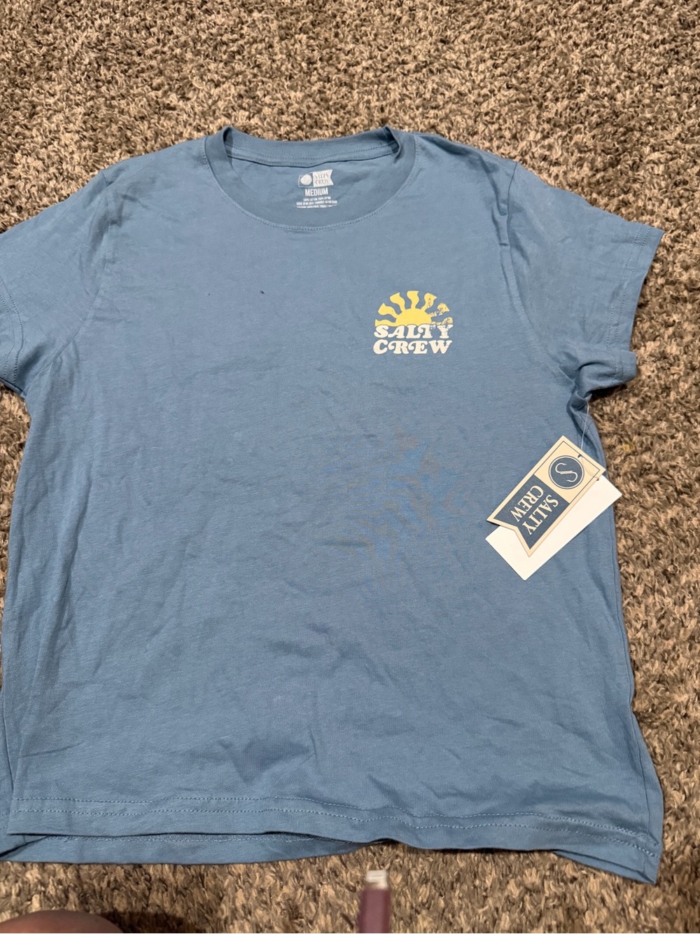 Salty Crew Light Blue Tee with Yellow Sun Logo